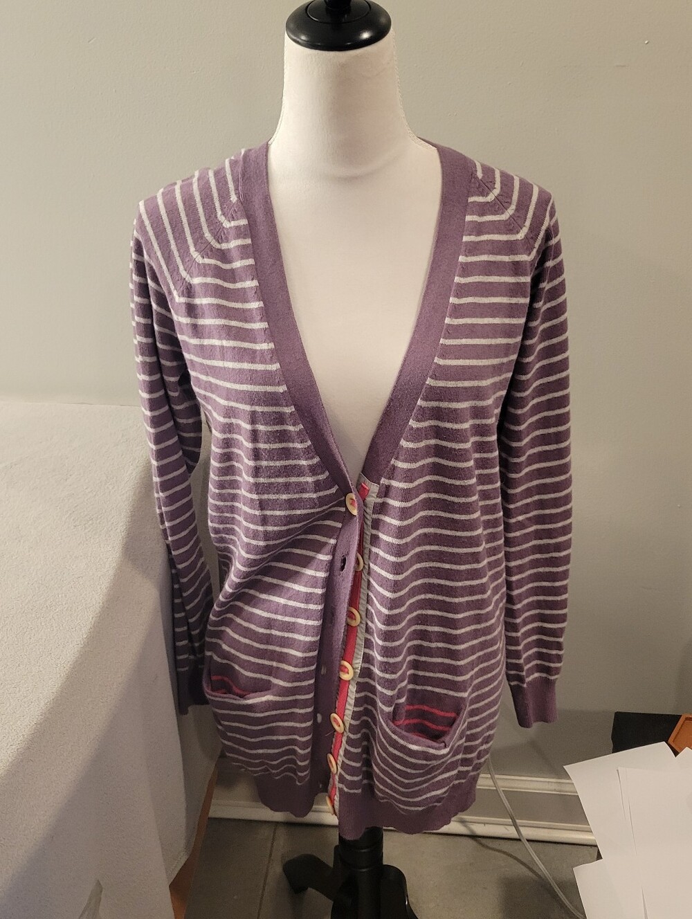 Boden Purple Stripes Long Cardigan Sweater Size US 10